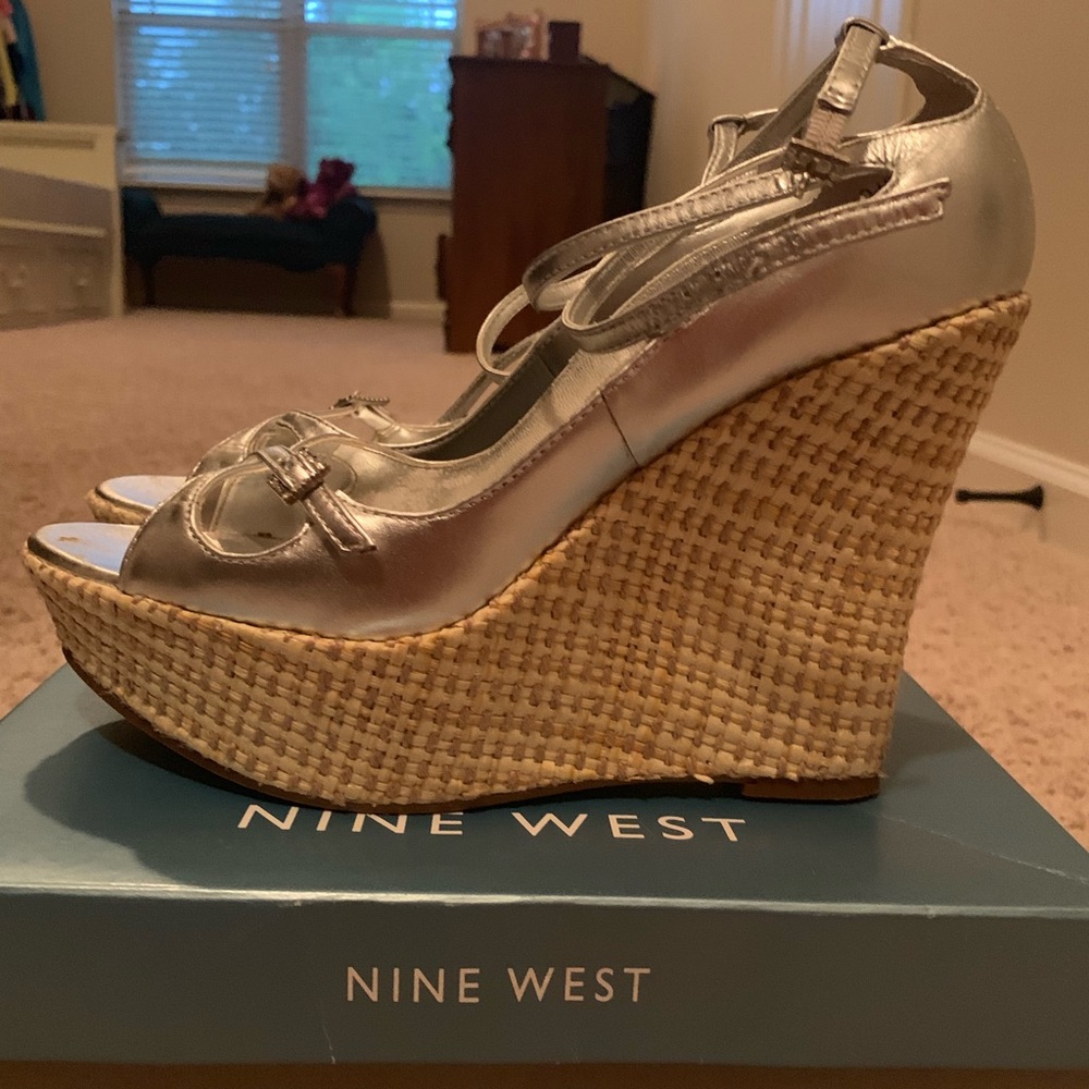 Silver Nine West Platform Sandals